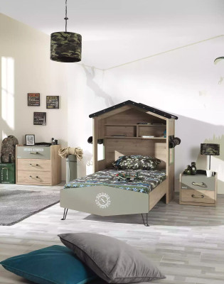 Garnitur Bett Kindermöbel Kinderzimmer Grün Bettrahmen 3tlg Holz Set