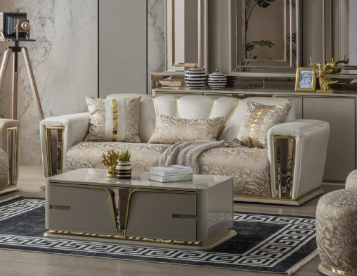 Moderner Couchtisch Wohnzimimermöbel Edelstahlmöbel Holz Design Beige