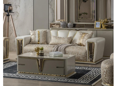 Moderner Couchtisch Wohnzimimermöbel Edelstahlmöbel Holz Design Beige