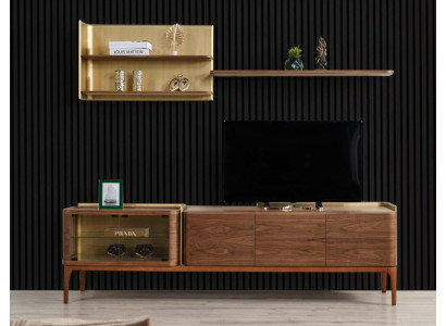 Sideboard Regale RTV Lowboard TV Ständer Schrank Holz Braun Set