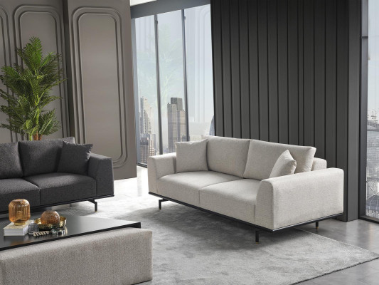 Moderne weiße Sofagarnitur Dreisitzer Sessel Set Polstermöbel Wohnzimmer