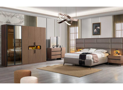 Braune Schlafzimmer Holz Möbel Textilbett Nachttische Kommode Schrank