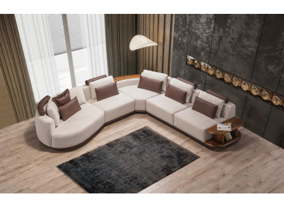 Weißes Ecksofa Designer Wohnzimmer L-Form Couch Polstermöbel Holzgestell
