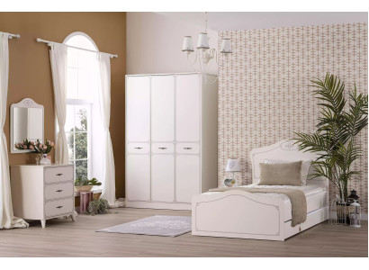 Garnitur Bett Jugendbett Funktionsbett Ausziehbares Set 5tlg Holz Weiß