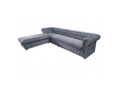 Samt Ecksofa Chesterfield Textil Stoff Eckcouch Sofa Polster Couch Eckgarnitur