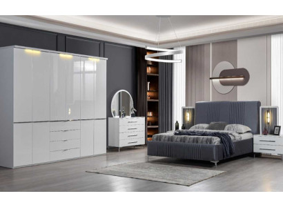 Weiße Schlafzimmer Möbel Textilbett Großer Kleiderschrank Nachttische