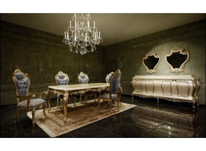 Luxuriöse Esszimmergarnitur Esstisch 6x Stühle Anrichte Vitrine Spiegel