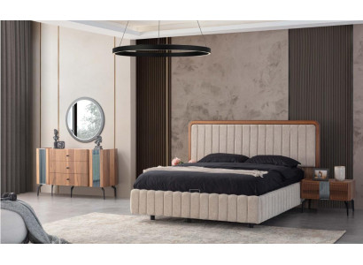 Helle Schlafzimmer Möbel Doppelbett Schminktisch Spiegel 2x Nachttische