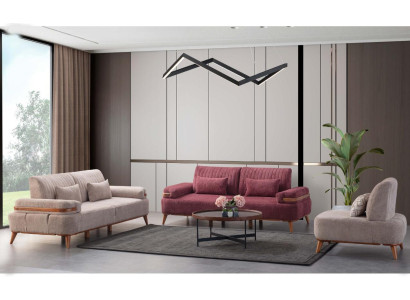 Beige-Rosa Sofagarnitur Exklusiver Dreisitzer Polster 3-Sitzer Einsitzer