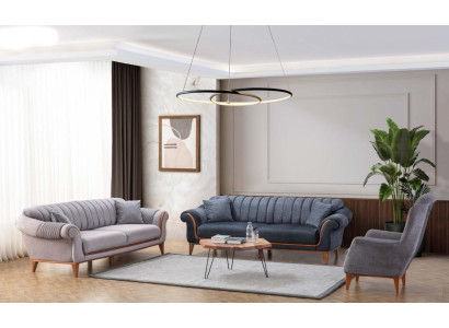 Blau-Graues Wohnzimmer Set Moderne Sofagarnitur 3+3+1 Sitzer Sessel Neu