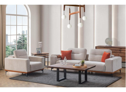 Weiße Polster Sofagarnitur Dreisitzer Sessel Couchtisch Beistelltische