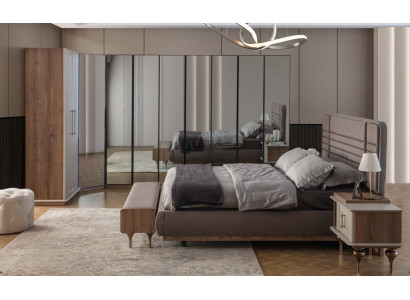 Designer Schlafzimmer Set Doppelbett 2x Nachttische Eckschrank 4tlg