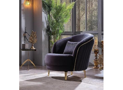 Moderner Sessel Luxus Edelstahlfüße Wohnzimmer Sitzer Holz Polstermöbel