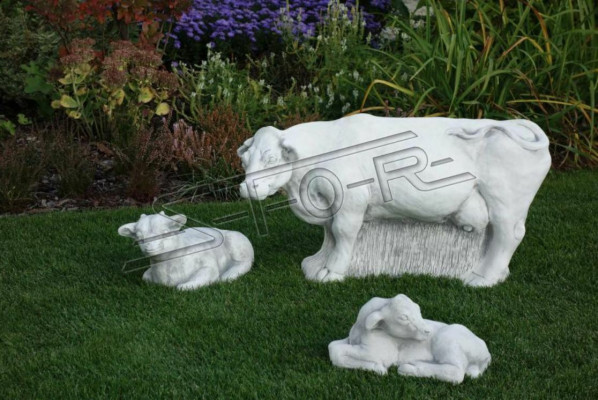 Garten Kuh Dekoration Stein Figur Terrasse Deko Weiß Statue Natur Skulptur
