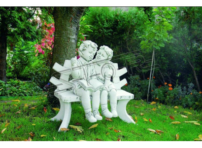 Statue Figur Kinder auf Bank Statuen Figuren Skulptur Skulpturen