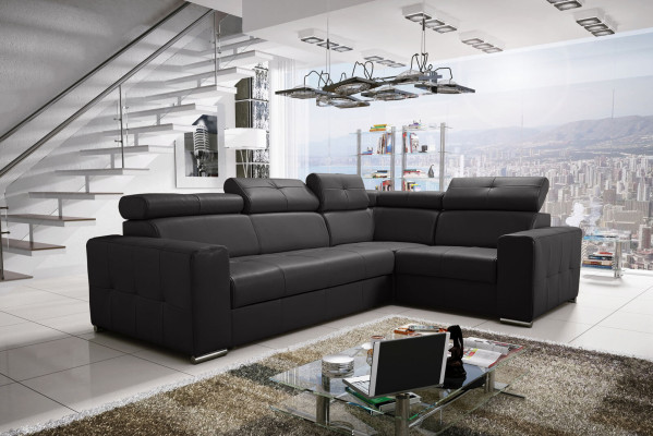 Ecksofa Couch Polsterung Wohnzimmer Leder L-Form Neu Modern Schwarz Design Sofas