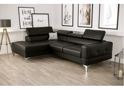 L-Form Möbel Design Schwarz Leder Holz Neu Modern Luxus Italien Ecksofa Couchen