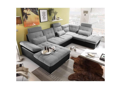 Ecksofa Stoff U-Form Bettfunktion Couch Design Polster Textil Leder Eck