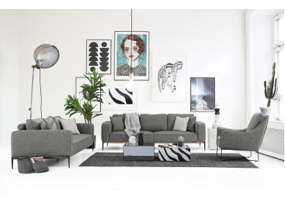 Sofagarnitur 221 Sitzer Sofa Modern Stoff Set Grau Gruppe Wohnzimmer