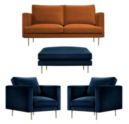 Sofagarnitur Orange Hocker Sessel Kreative Möbel Textil Stoff Wohnzimmer