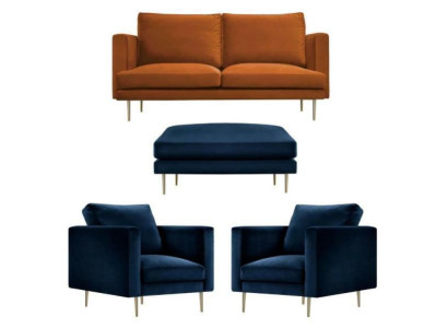 Sofagarnitur Orange Hocker Sessel Kreative Möbel Textil Stoff Wohnzimmer