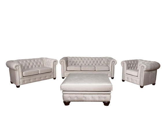 Chesterfield Sofagarnitur Couch Set 321+Hocker Sitz Polster Garnituren Textil