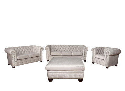 Chesterfield Sofagarnitur Couch Set 321+Hocker Sitz Polster Garnituren Textil