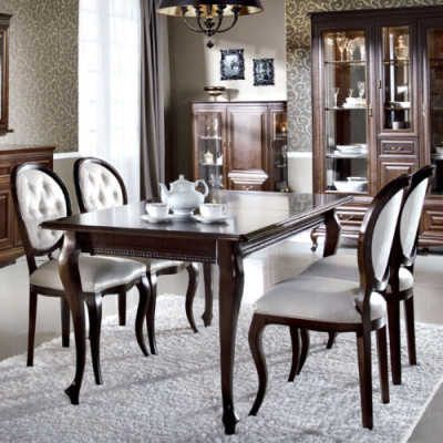 Dunkel-Brauner Holz Esstisch Klassische Leder Chesterfield Stühle Designer 5tlg. Set