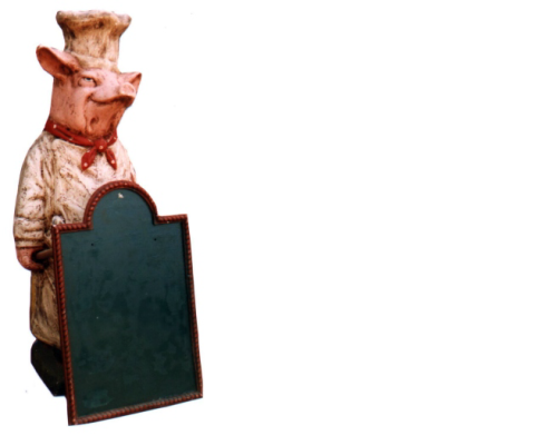 Restaurant Ständer Tafel Steak Figur Statue Skulptur Figuren Skulpturen Gastro