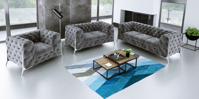 Designer Chesterfield Sofagarnitur Sofa Couch Polster Set 321 Sitzer Samt Set