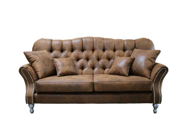 Vintage Chesterfield Sofagarnitur Couch Polster Sofa Leder 3+1 Sitzer Set