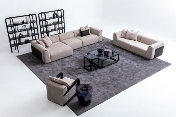 Sitzgruppe Taupe Wohnzimmer Wohnlandschaft Polstermöbel L-Form 3tlg