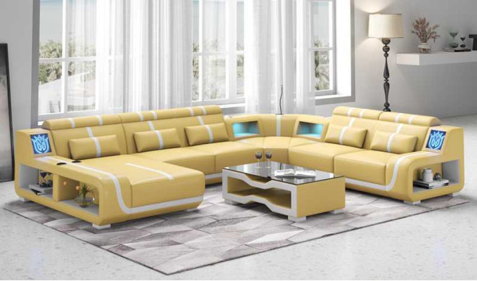 Wohnlandschaft XXL Sofa U Form Groß Ecksofa Ledersofa Schwarz Sofas