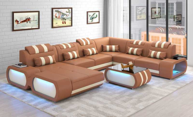 Moderne XXL Sofa U Form Groß Ecksofa Ledersofa Schwarz Kunstleder