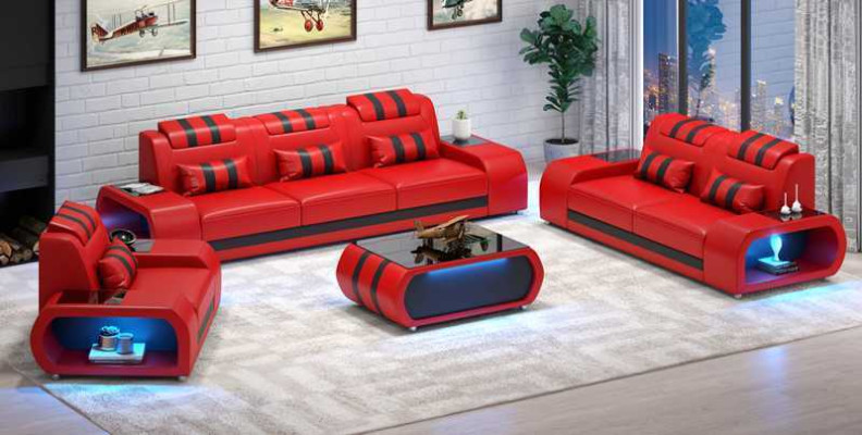 Couchgarnitur Zweisitzer Ledersofas Sessel Dreisitzer 3tlg Schwarz Set