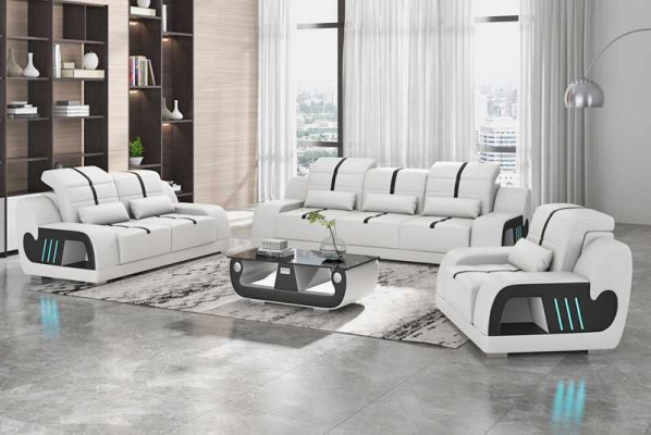 Couchgarnitur Luxus Sofagarnitur Komplette Weiß Kunstleder Sofa 321