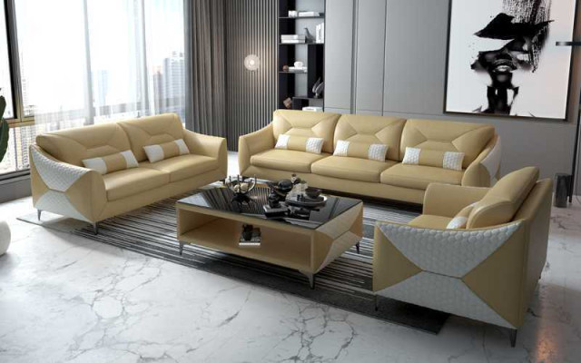 Garnitur Sofagarnitur Couchgarnitur 321 Sitzer Ledersofa Couch Grau