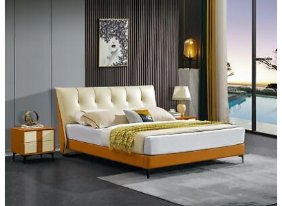 Luxus Lederbett Bett Doppel Ehe Polster Hotel Komplettes Set Nachttische