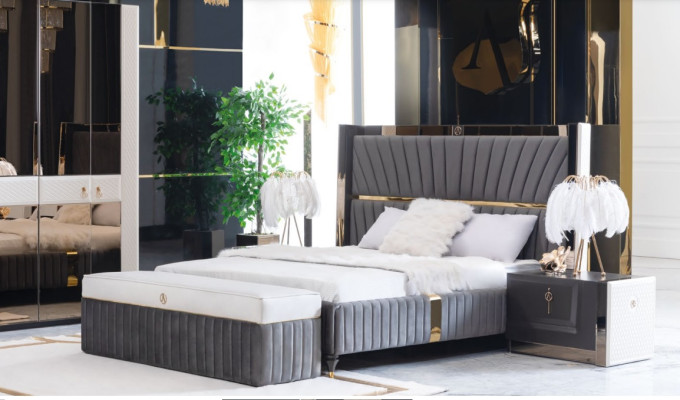 Bettgestell Betten Holz Hotel Bettrahmen Grau Möbel Bett Doppelbetten Modernes