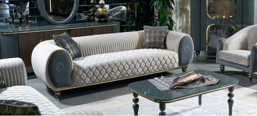 Dreisitzer Sofa 3 Sitzer Stoff Luxus Couch Sofa big Polster 230 cm Designer