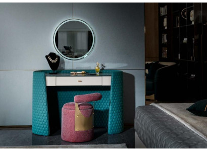 Schminktisch Turkis Holz Leder Schlafzimmer Konsolen Tische Design Schmink Luxus