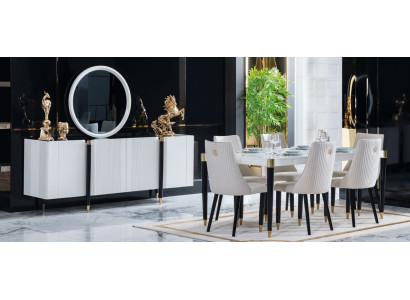 Esstisch 6 Stühle Kommode Spiegel Komplettes Esszimmer Garnitur 9tlg Neu Set