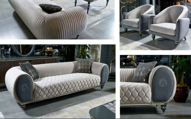Design Sofas Polster Couchen Stoff Relax Moderne Sofagarnitur 3+1+1 Sitzer Set