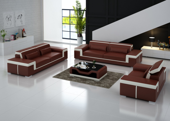 Luxuriöse Sofagarnitur Wohnzimmer 3+2 Set Garnitur Leder Polster Couchen