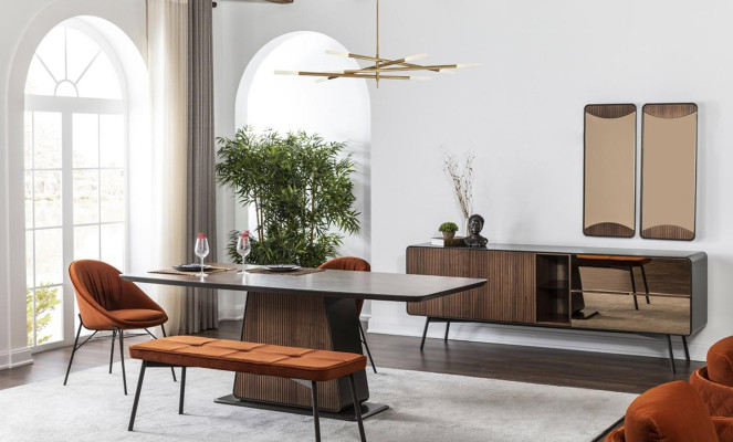 Essecke Essgruppe Esszimmer Esstisch Stühle Sideboard 9tlg Holz Braun