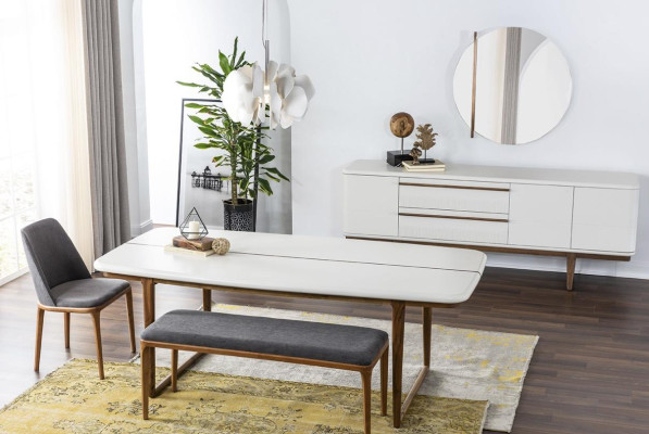 Essgruppe Essecke Esszimmer Esstisch Stühle Tisch Set 8tlg Holz Weiß