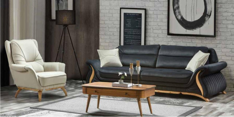 Sofa Couch Polster 3+1 Sitz Kunstleder Sofas Sessel Sitz Garnituren Design