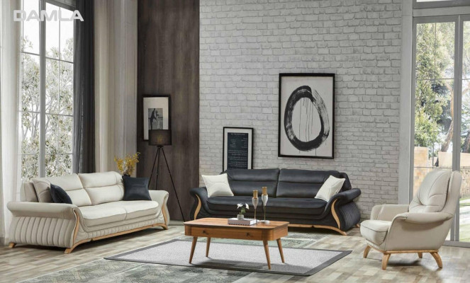 Sofa Couch Polster 3+1 Sitz Kunstleder Sofas Sessel Sitz Garnituren Design