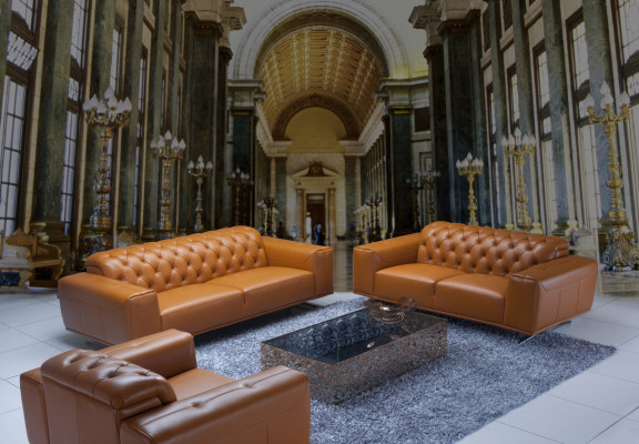 Chesterfield Sofagarnitur Set Braune Couchen Ledersofa Sofa Couch Klassische neu