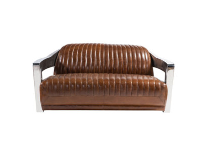 Echtleder Sofa Leder Designsofa 3-Sitzer Vintage Couch Aluminium Metall